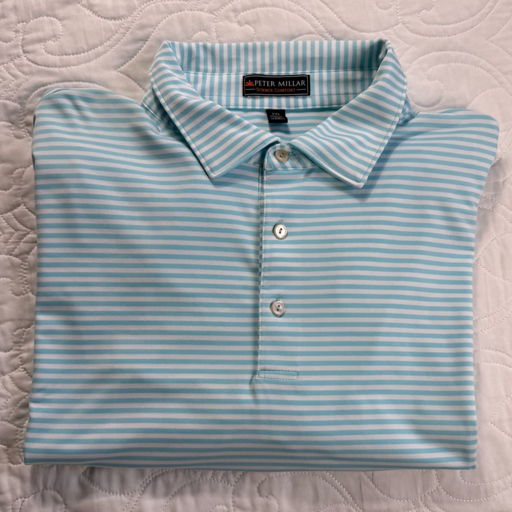 Peter Millar Summer Comfort Blue Striped Performance Polo Shirt Men's XXL EUC - Picture 1 of 10